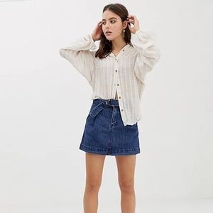 WE THE FREE Free People Jade Belted A Line Denim Skirt